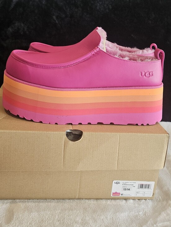 UGG Shoes - UGG Unisex Hot Pink Platform Clog with Gradient Rainbow Sole-Womens 14 Mens 13
